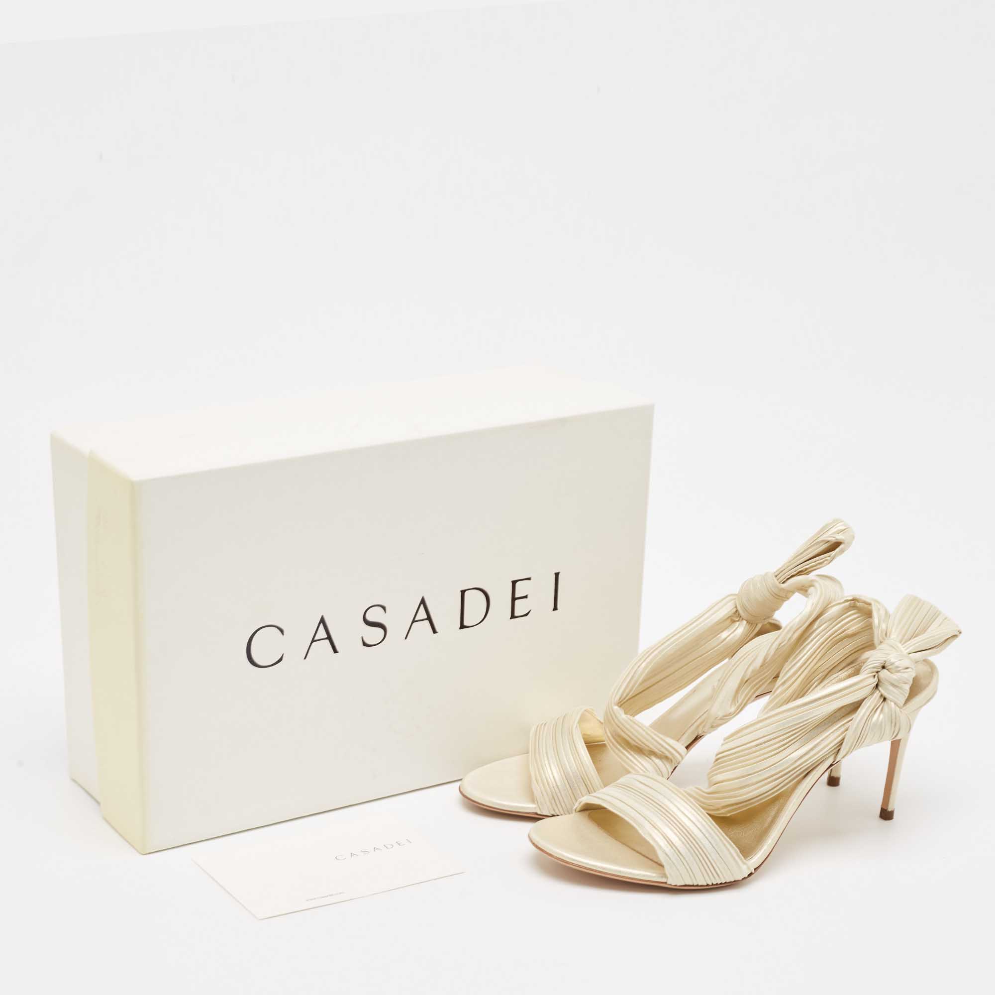 Casadei Cream Fabric Ankle Strap Sandals Size 38.5