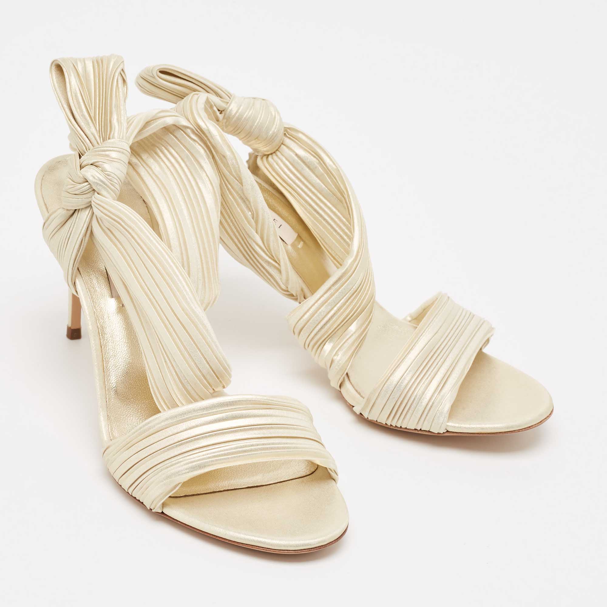 Casadei Cream Fabric Ankle Strap Sandals Size 38.5