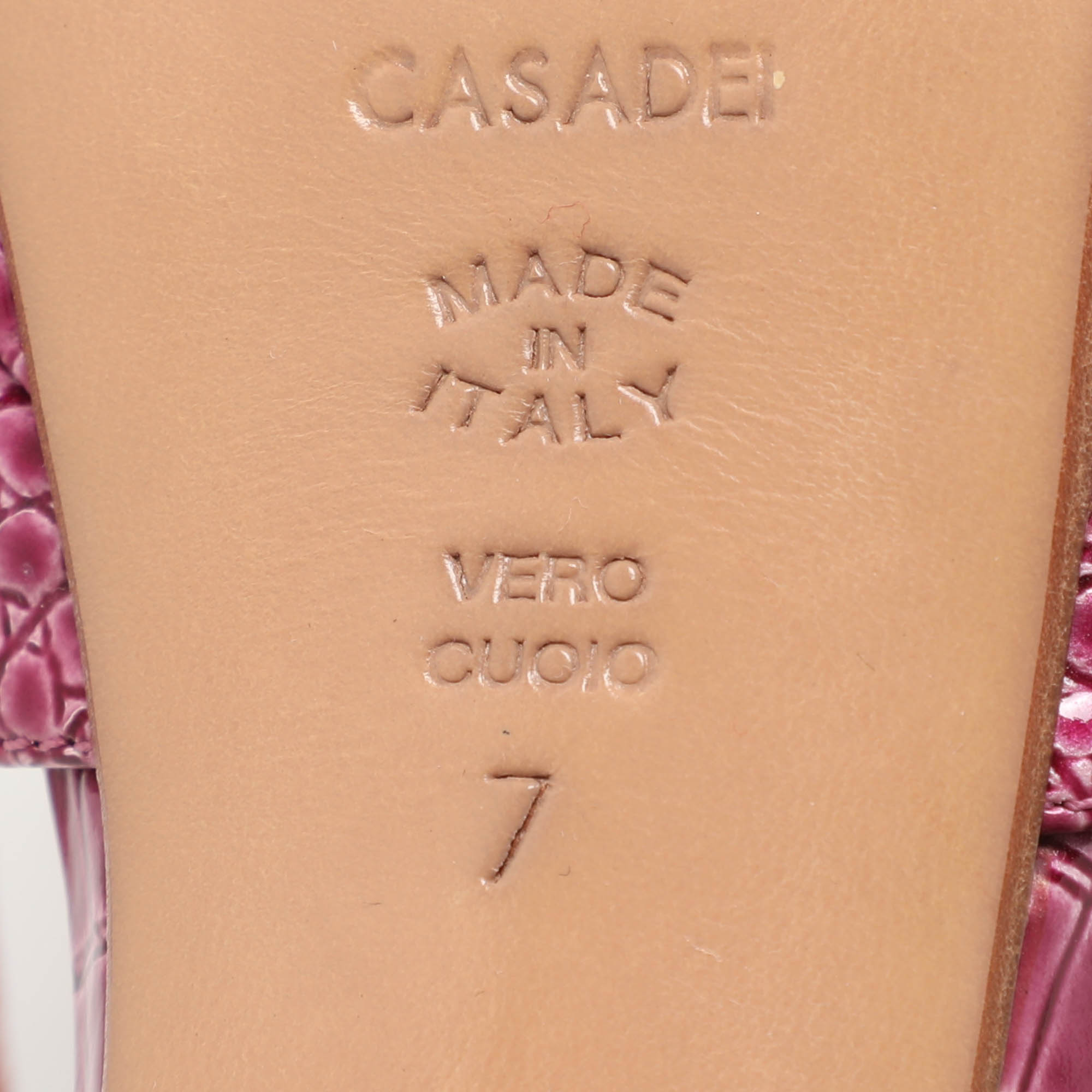 Casadei Purple Croc Embossed Leather Slide Sandals Size 37