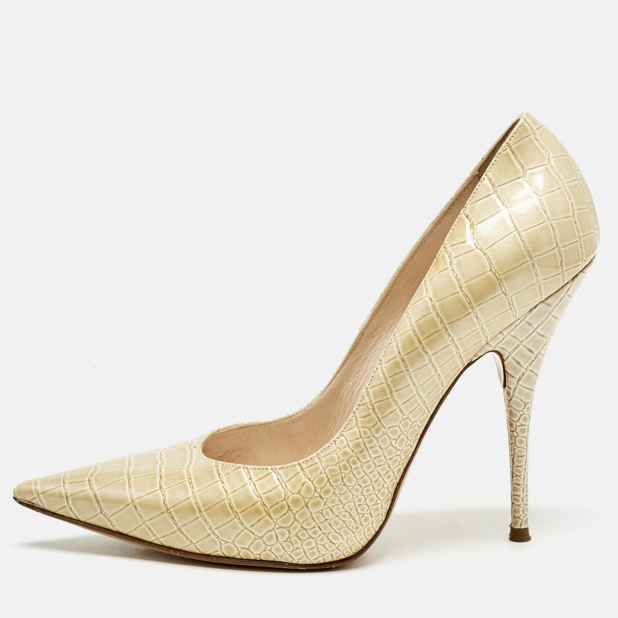 Casadei Beige Croc Embossed Patent Leather Pointed Toe Pumps Size 38.5
Casadei Beige Croc Embossed Patent Leather Pointed Toe Pumps Size 38.5