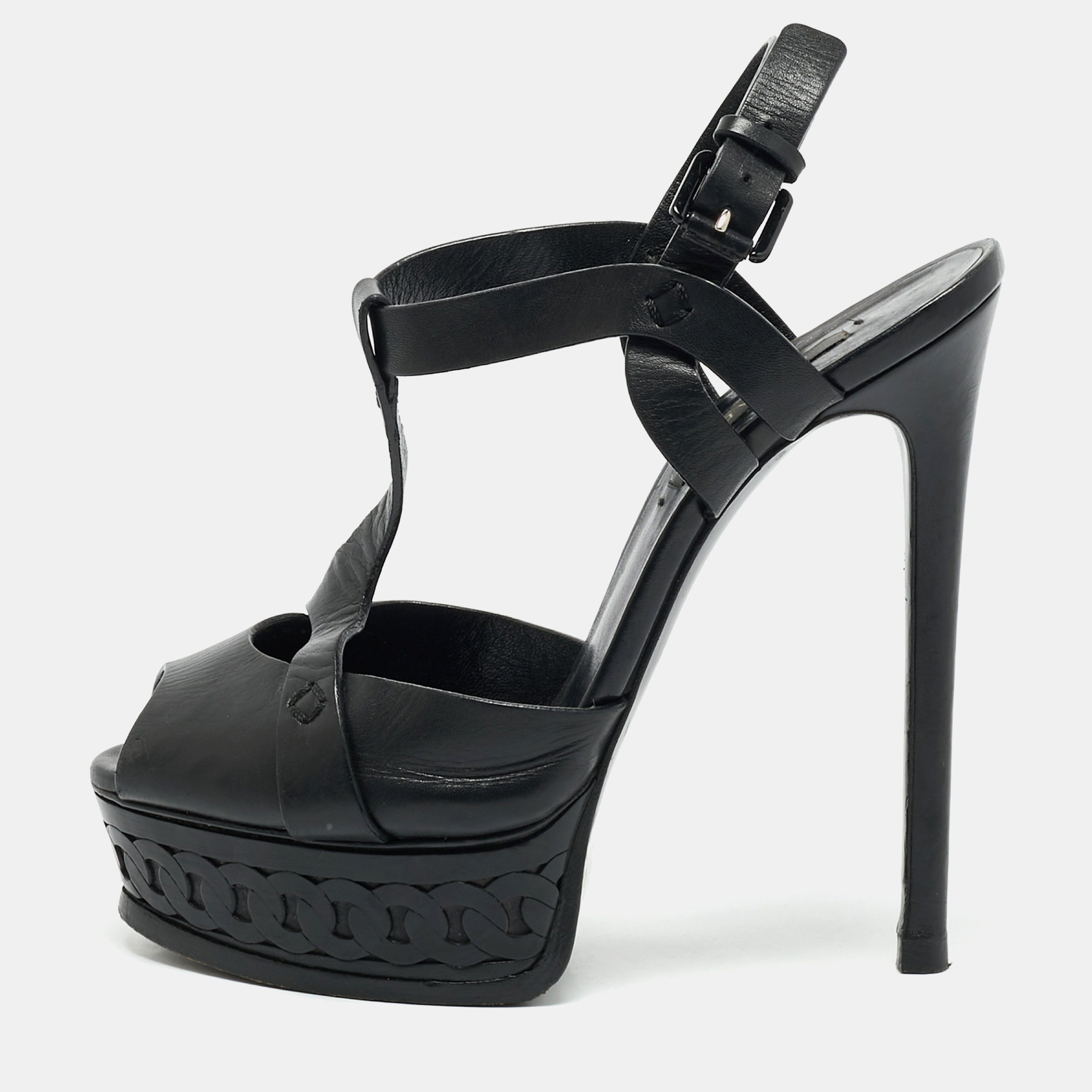 Casadei Black Leather Peep Toe Platform Ankle Strap Sandals Size 37.5
Casadei Black Leather Peep Toe Platform Ankle Strap Sandals Size 37.5