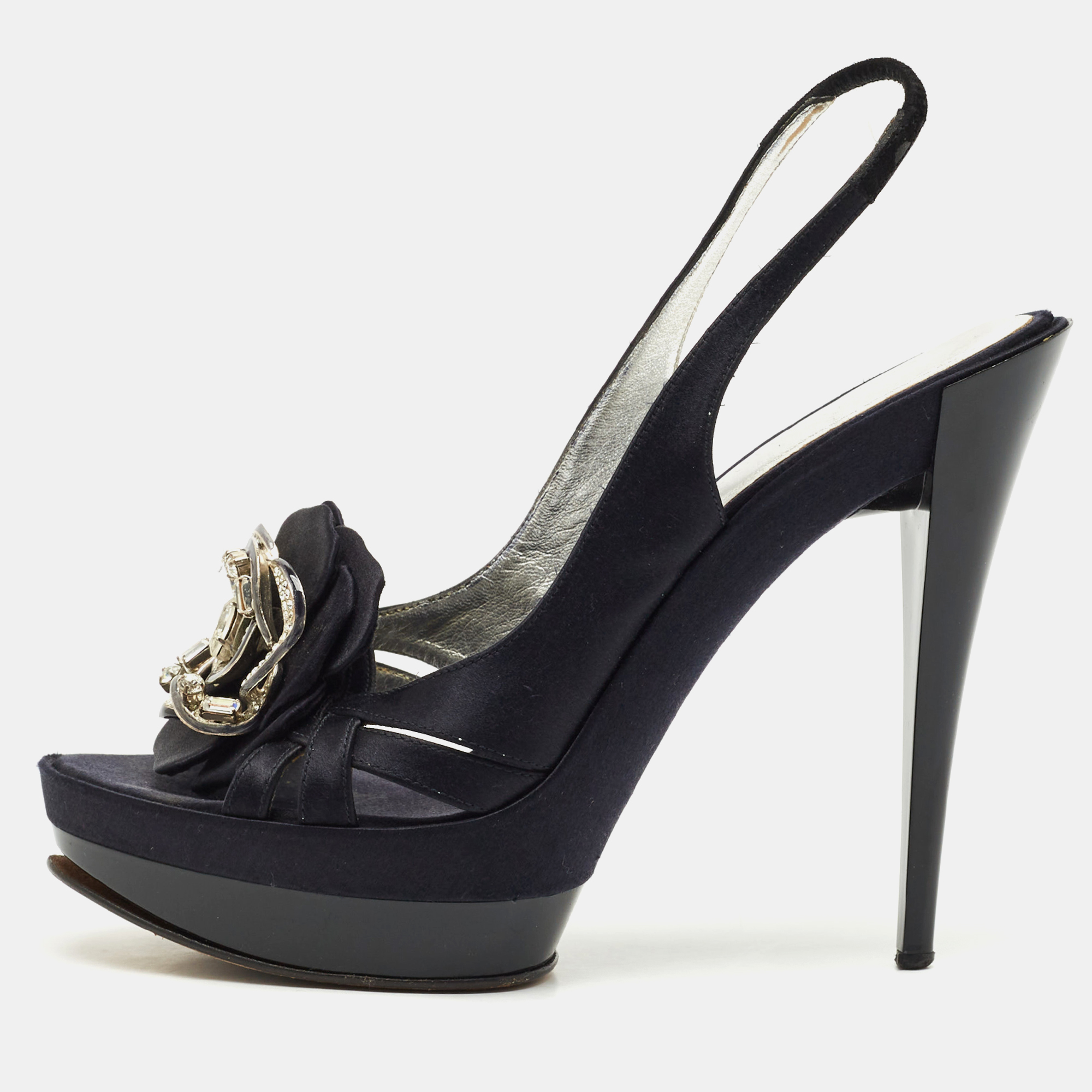 Casadei Black Satin Crystals Embellished Slingback Sandals Size
Casadei Black Satin Crystals Embellished Slingback Sandals Size