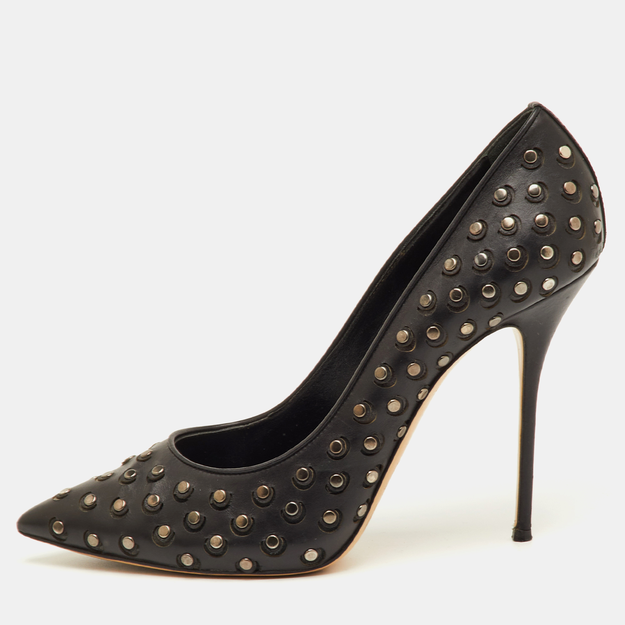 Casadei Size 40.5 Black Leather Studded Pointed Toe Pumps
Casadei Size 40.5 Black Leather Studded Pointed Toe Pumps