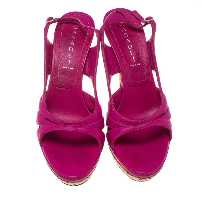 Casadei Pink Leather Slingback Platform Sandals Size 39
