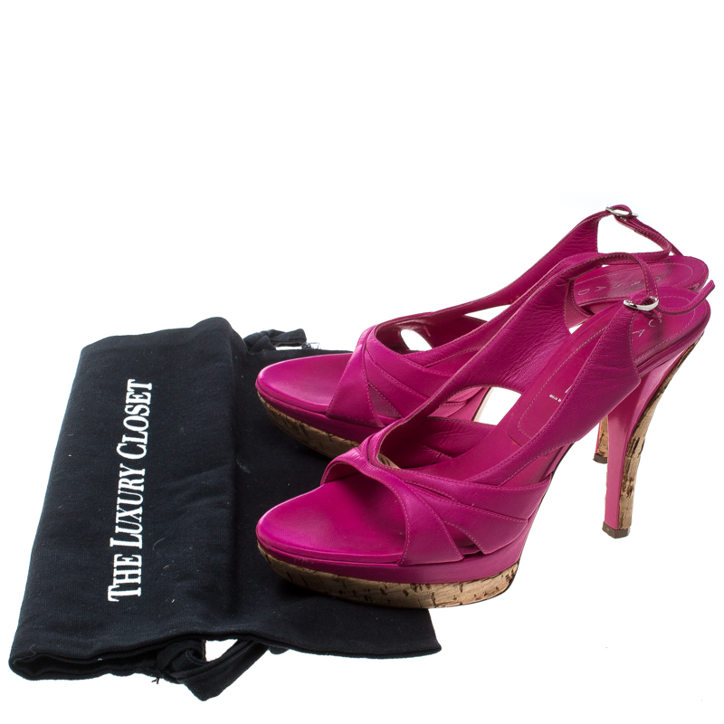 Casadei Pink Leather Slingback Platform Sandals Size 39