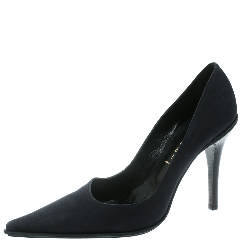 Casadei navy blue satin pointed toe pumps size 38.5