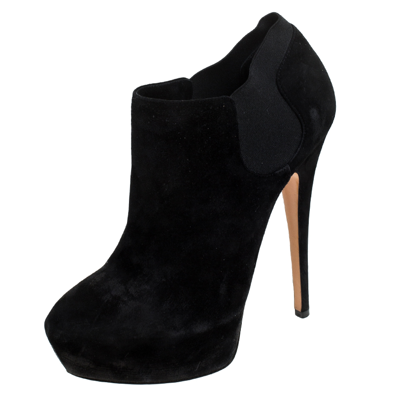 Image of Casadei Black Suede Platform Ankle Boots Size .