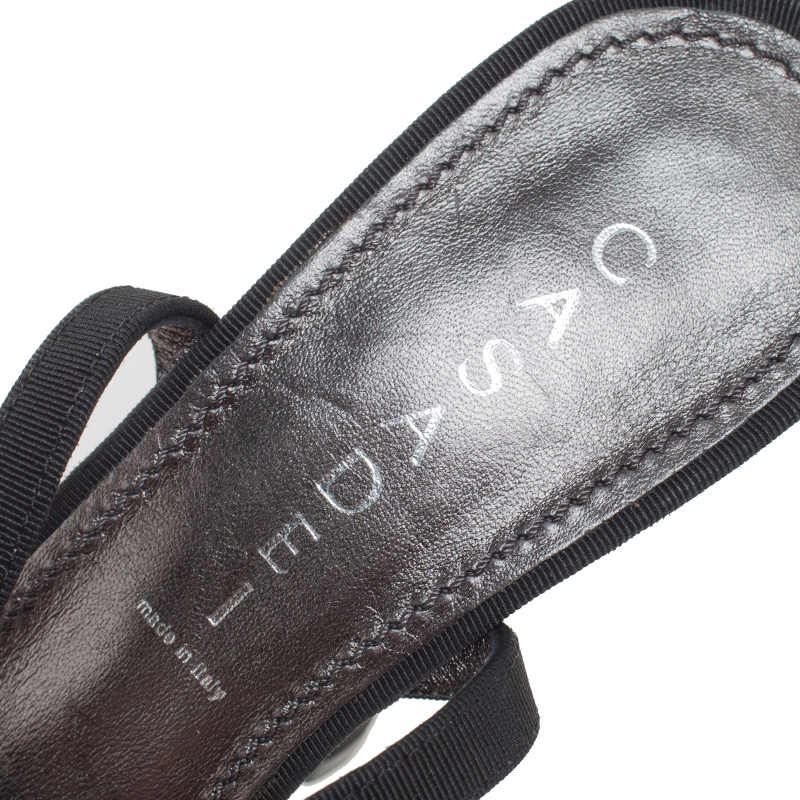 Casadei Black Grosgrain Fabric Crystal Embellished Platform Ankle Strap Sandals Size 37