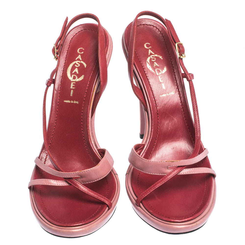 Casadei Pink Leather Cross Strap Slingback Platform Sandals Size 39