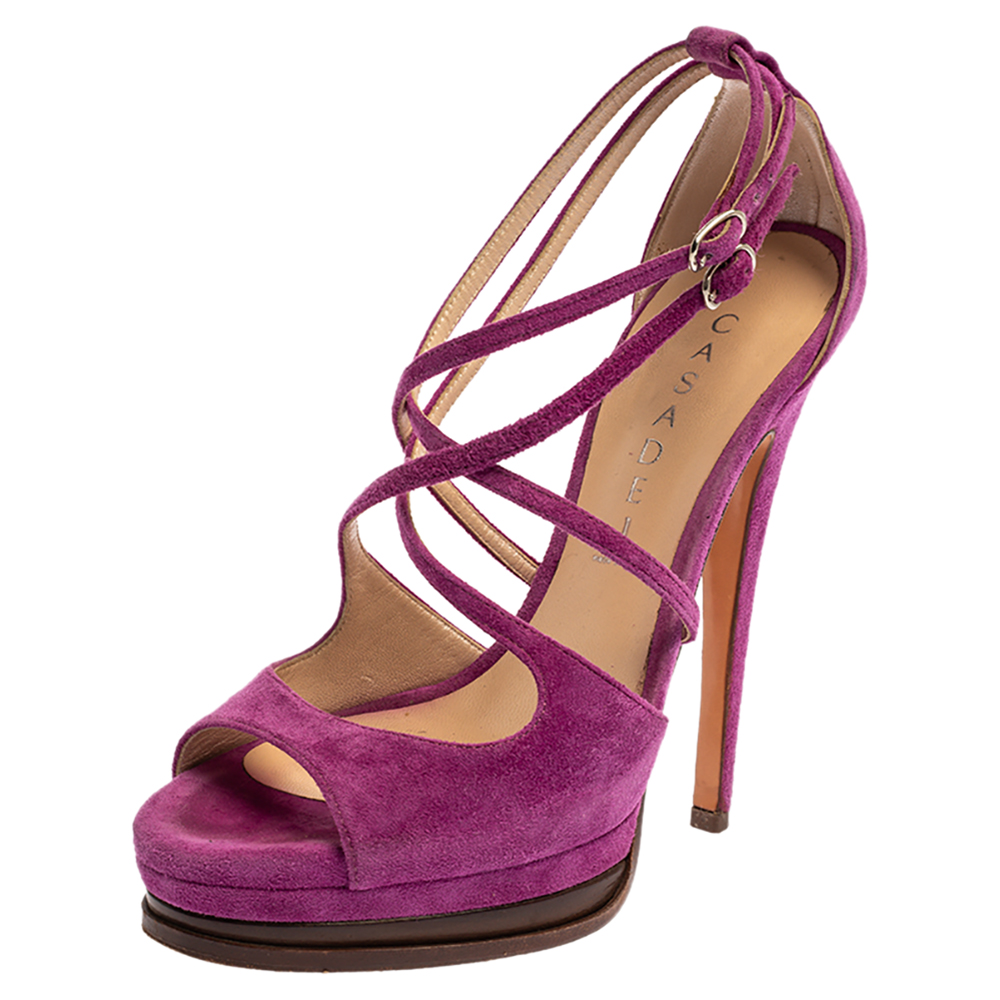 Casadei Purple Suede Cross Strap Platform Sandals Size 36