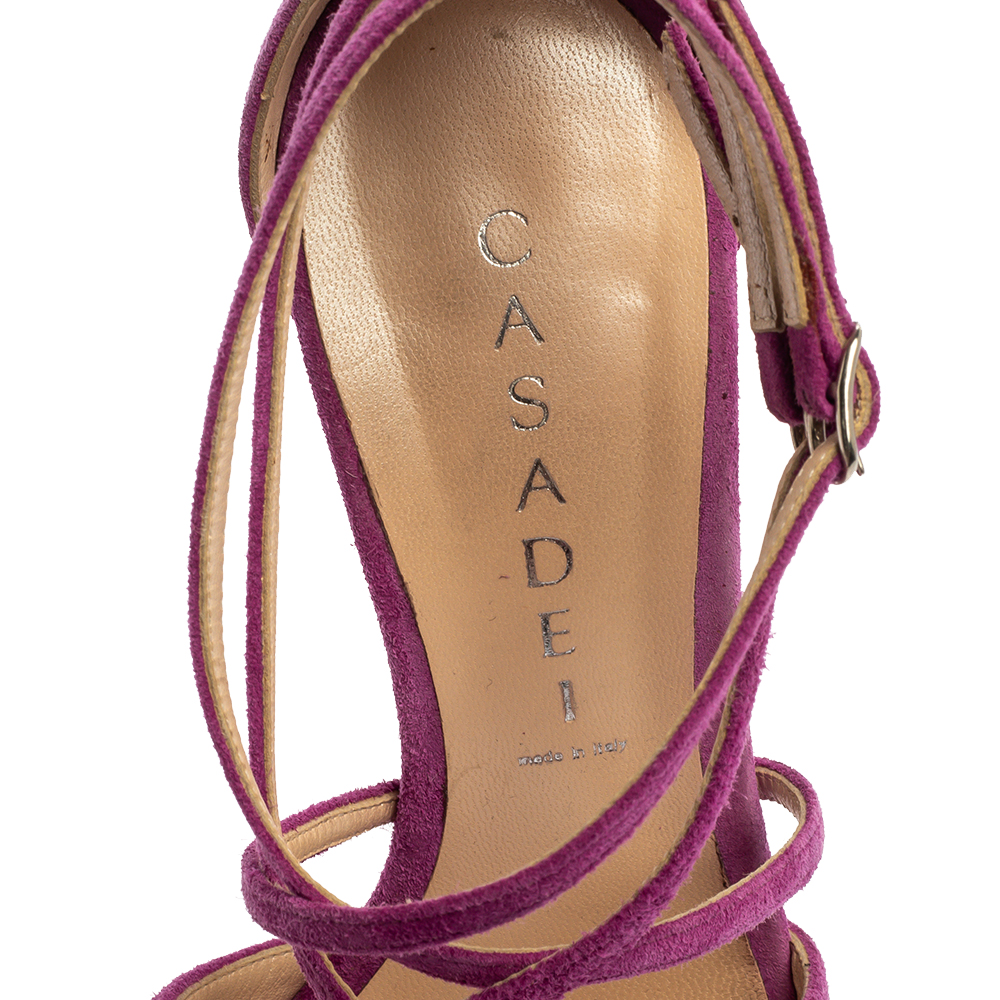 Casadei Purple Suede Cross Strap Platform Sandals Size 36