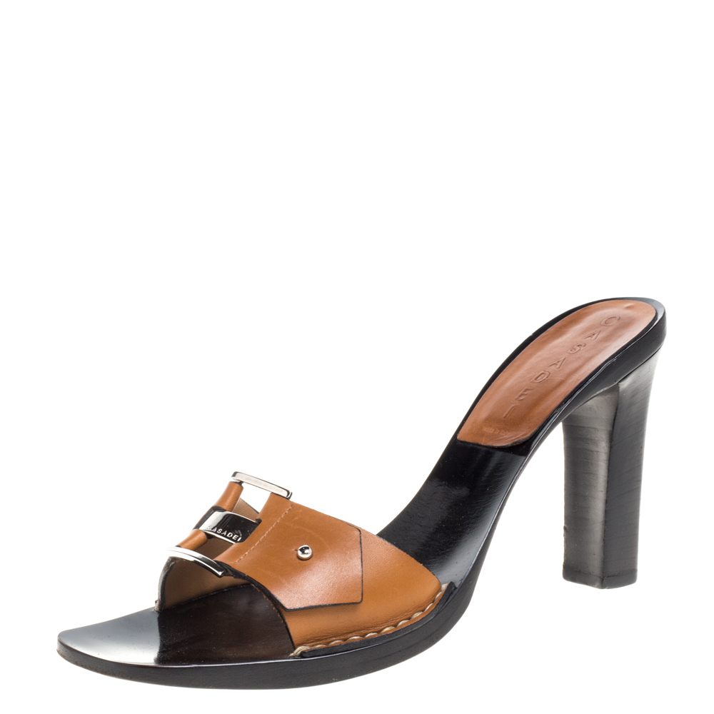 Image of Casadei Brown Leather Slide Sandals Size