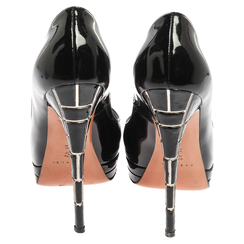 Casadei Black Patent Leather Platform Peep Toe Pumps Size 40