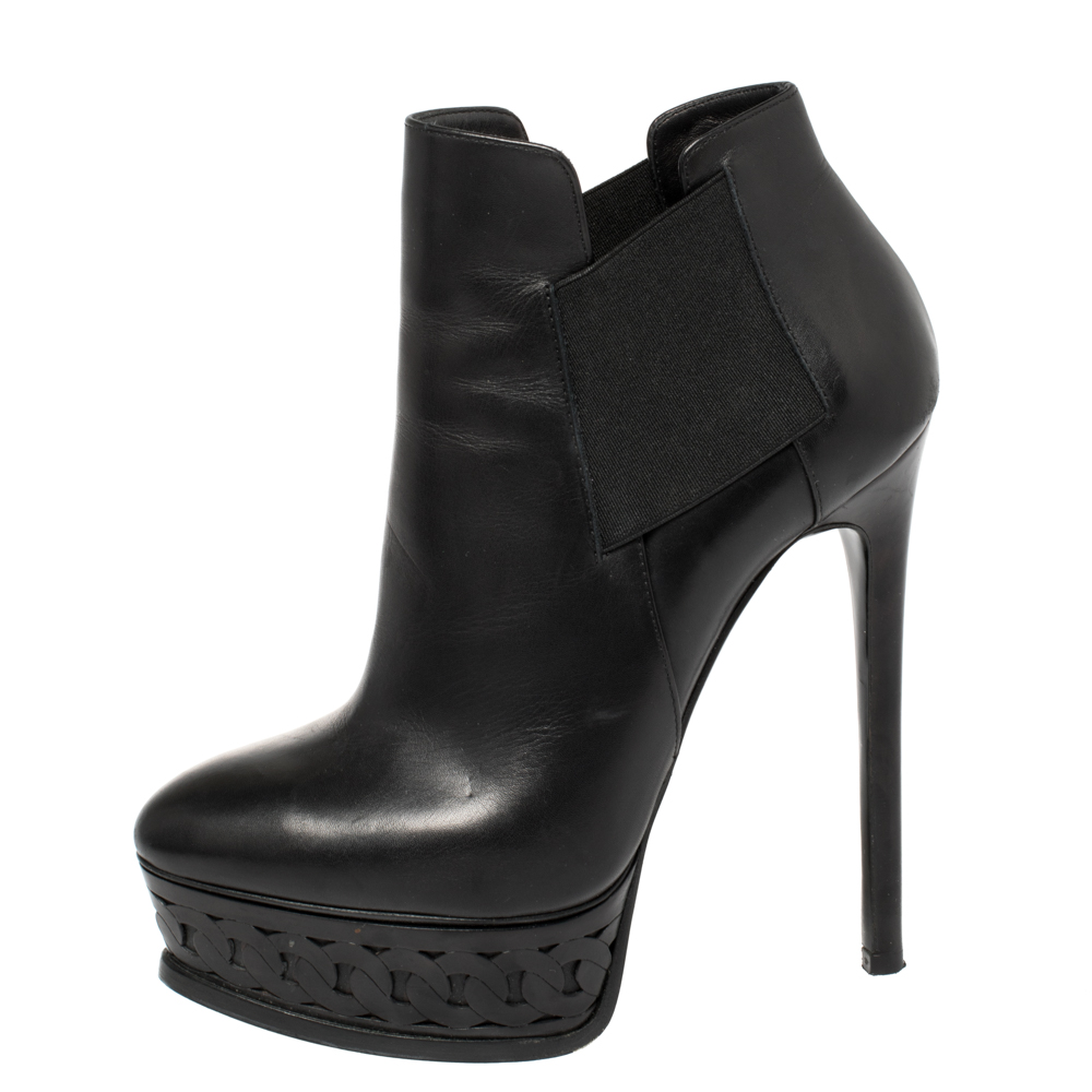 Image of Casadei Black Leather Chain Effect Platform Ankle Boots Size