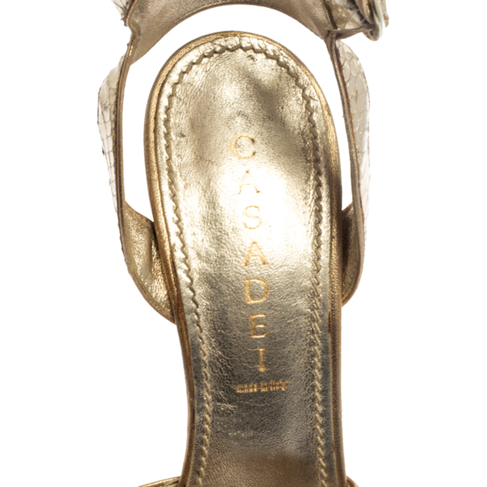 Casadei Metallic Python Embossed Leather Strap Sandals Size 39