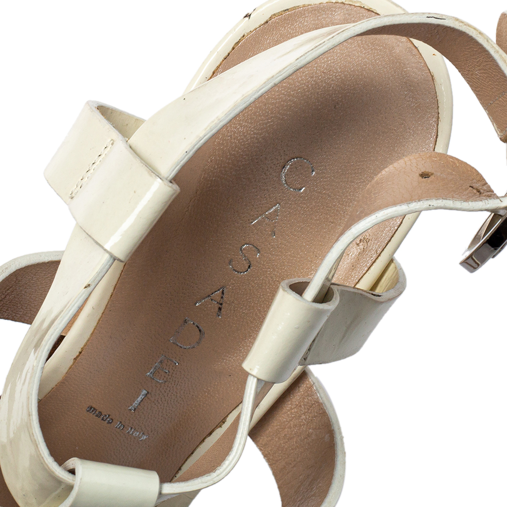 Casadei White Patent Leather Strappy Platform Sandals Size 36