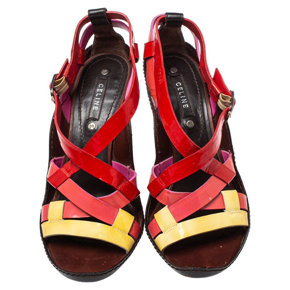 Casadei Multicolor Patent Leather Strappy Ankle Strap Sandals Size 40