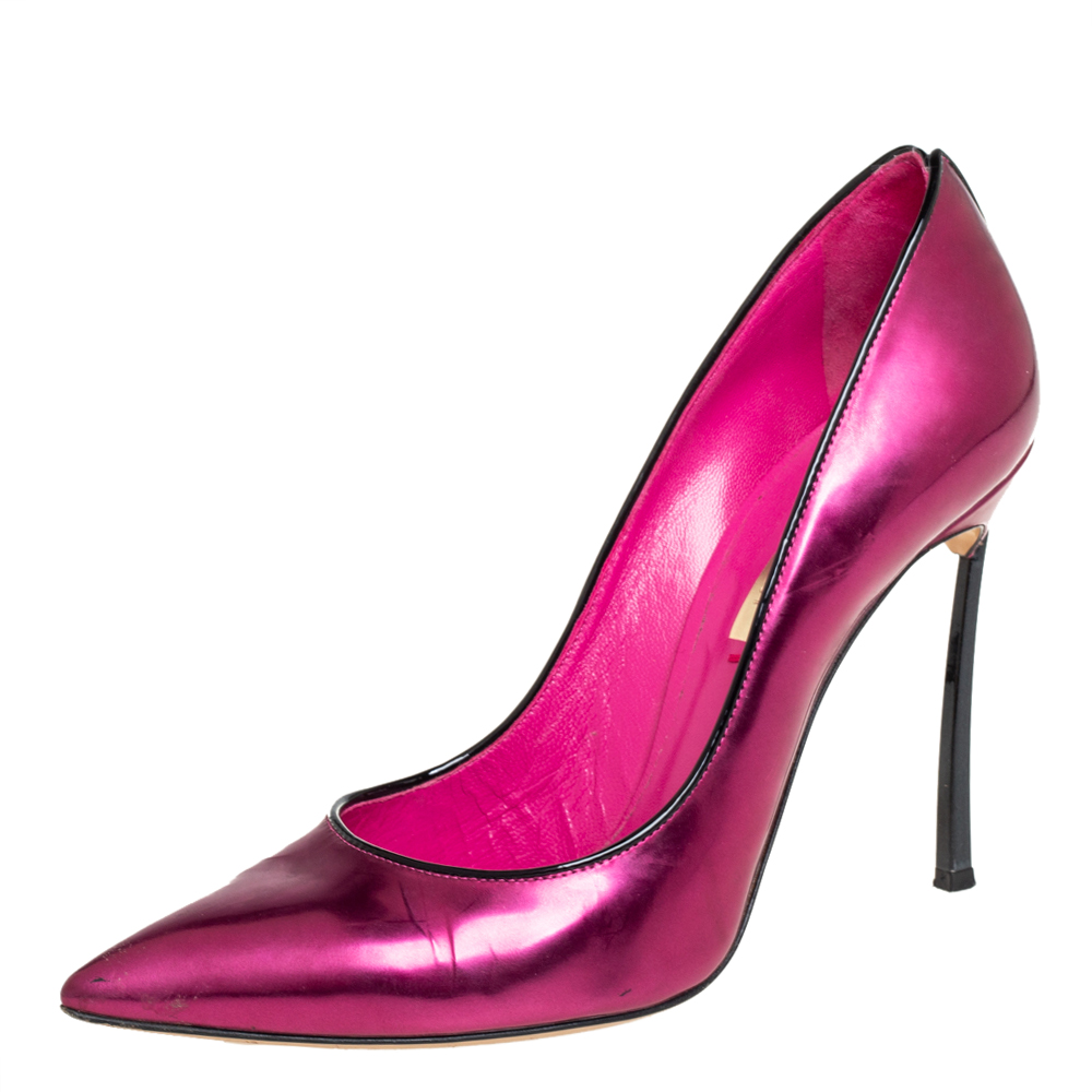 Casadei Pink Patent Leather Pointed Toe Pumps Size 39