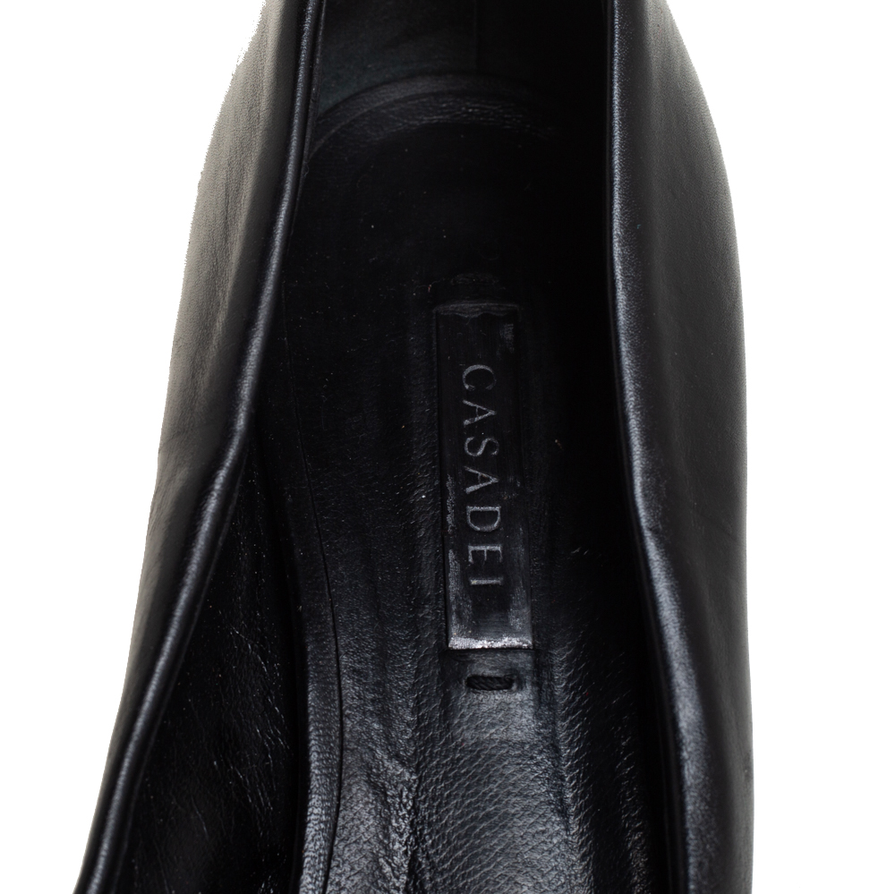 Casadei Black Leather Chain Embellished Block Heel  Pumps Size 40