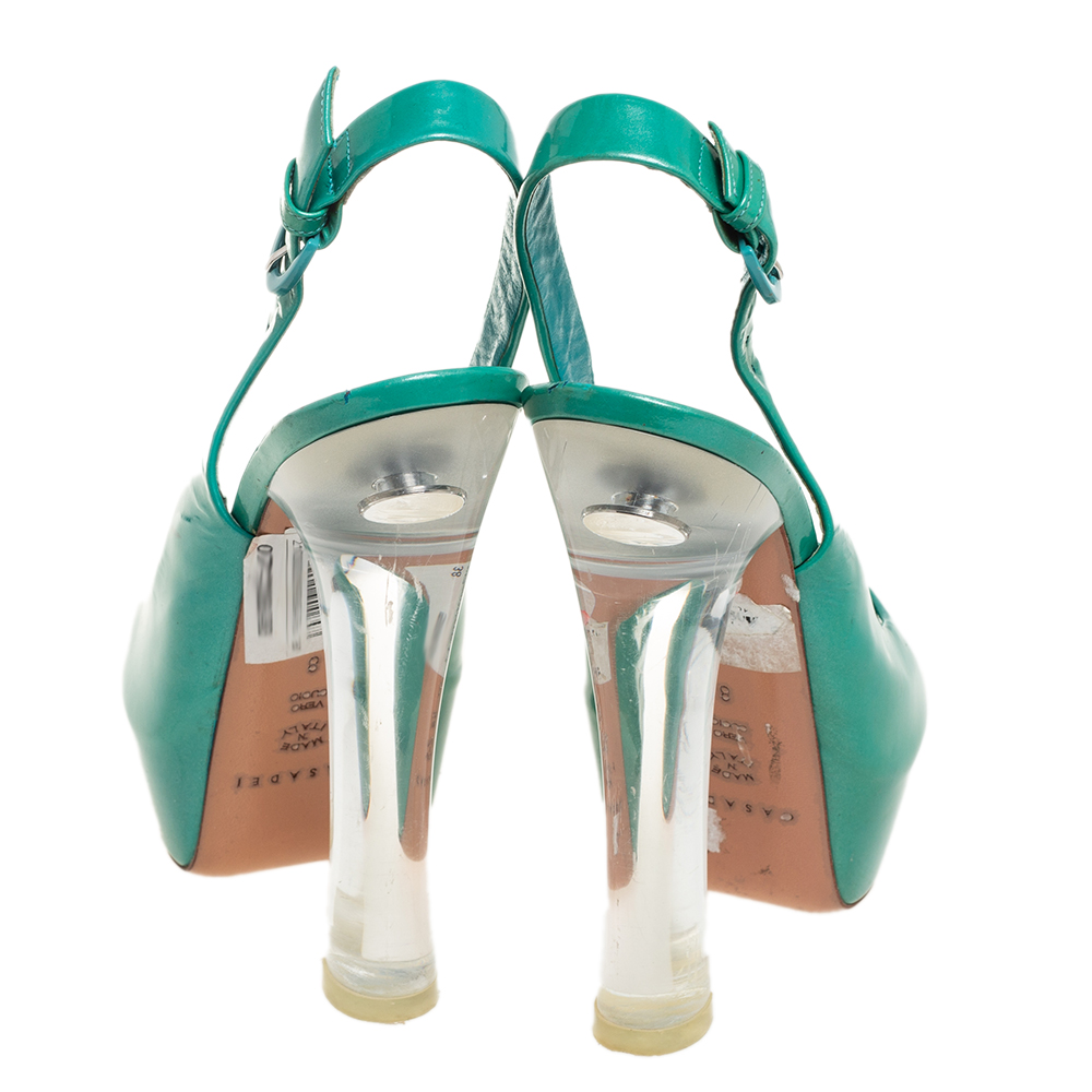 Casadei Green Patent Leather Platform Slingback Sandals Size 38