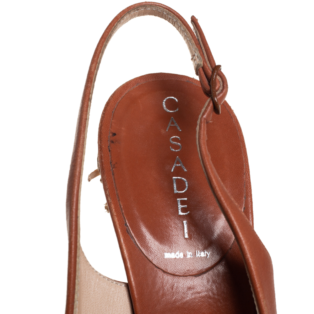Casadei Brown Leather Peep Toe Platform Slingback Sandals Size 37
