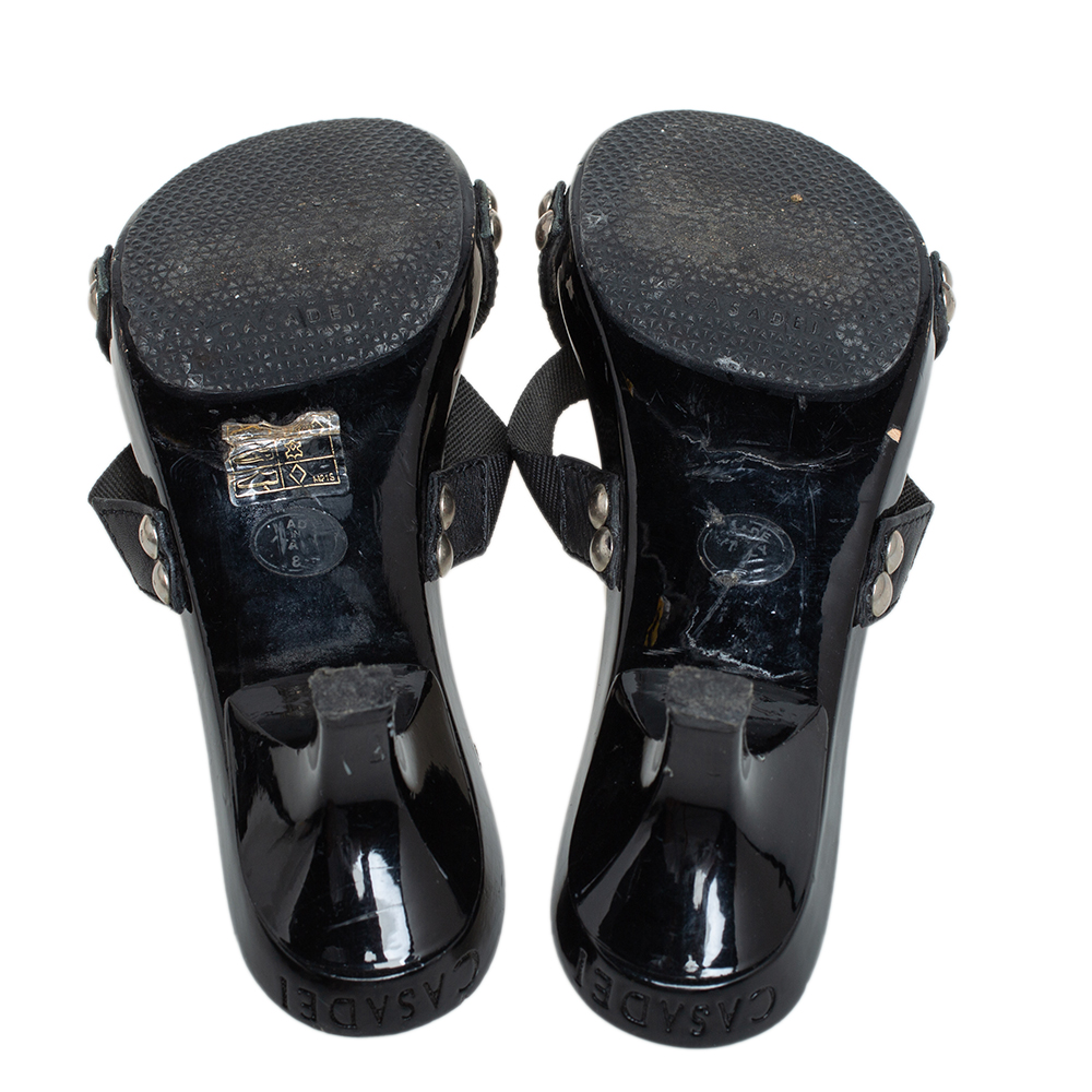 Casadei Black Fabric Studded Slide Sandals Size 38