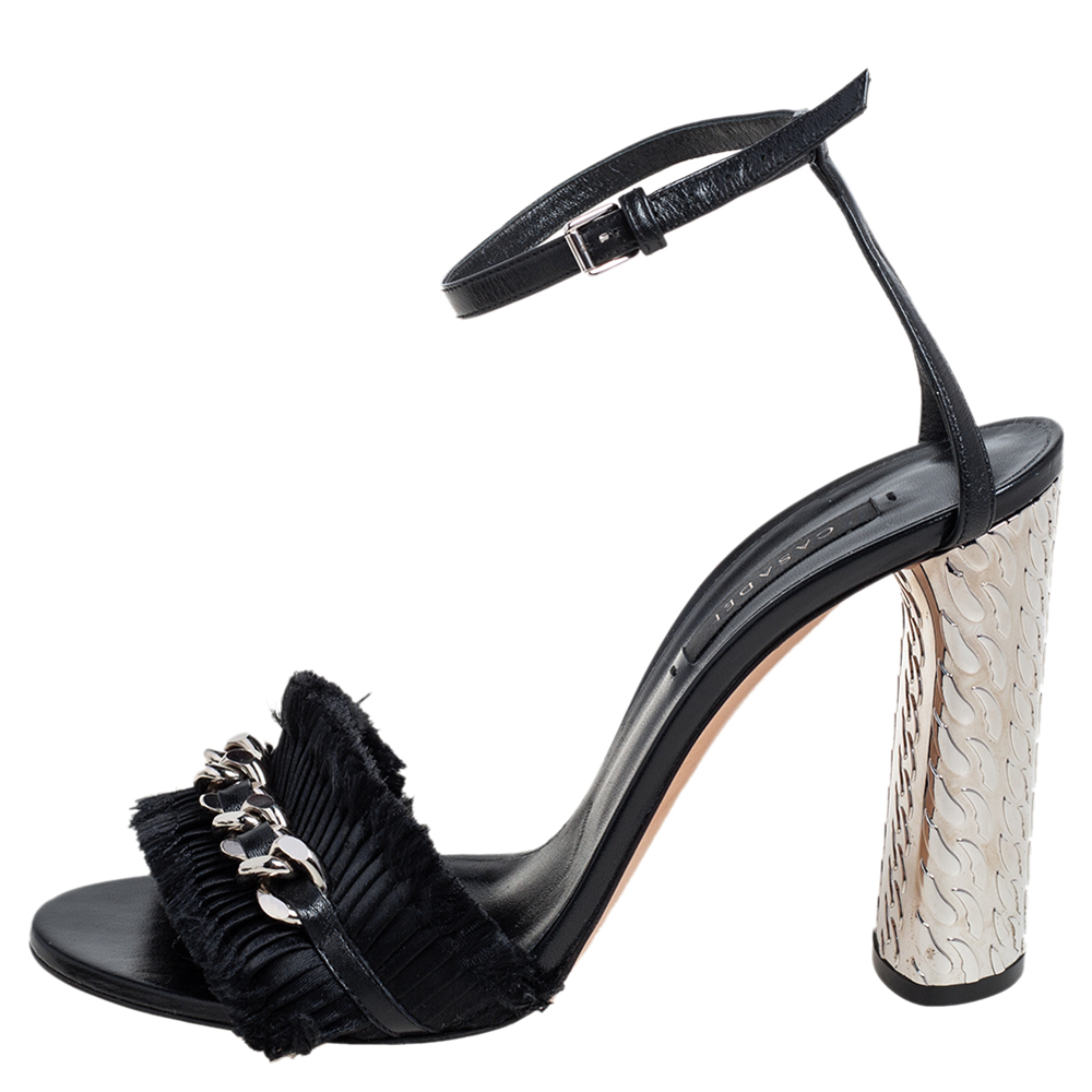 Casadei Black Pleated Satin And Leather Chain Embellished Ankle Strap Sandals Size
Casadei Black Pleated Satin And Leather Chain Embellished Ankle Strap Sandals Size