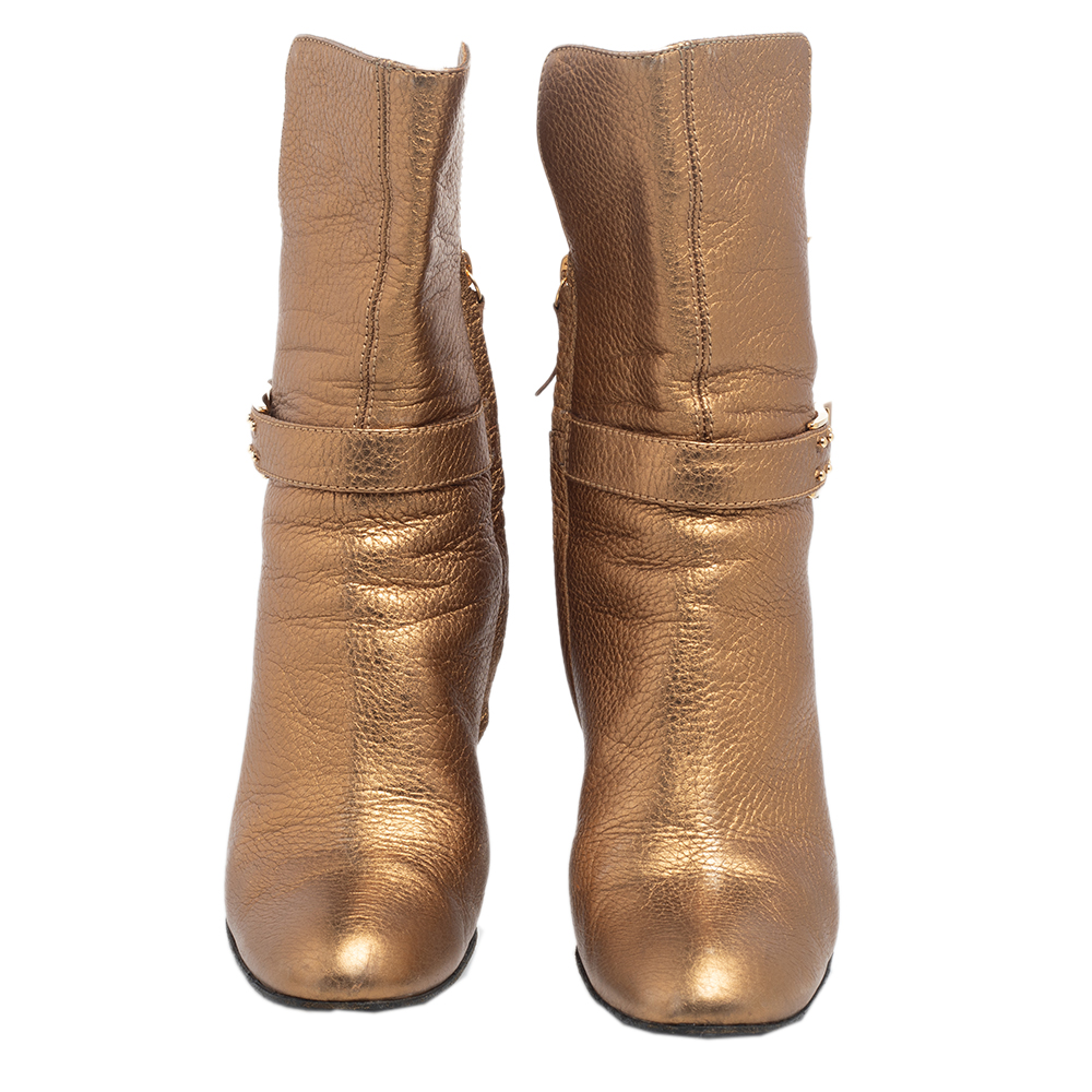 Casadei Gold Leather Ankle Length Boots Size 36