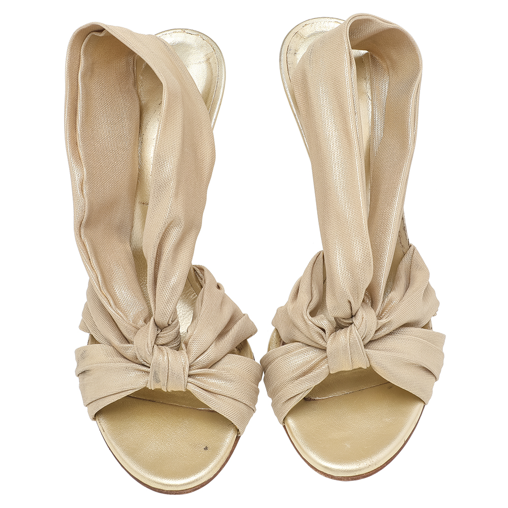 Casadei Gold Fabric Knot Detail Slide Sandals Size 40