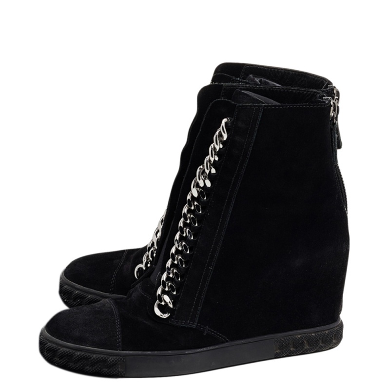 Casadei Black Suede Chain Detail Wedge High Top Sneakers Size 39