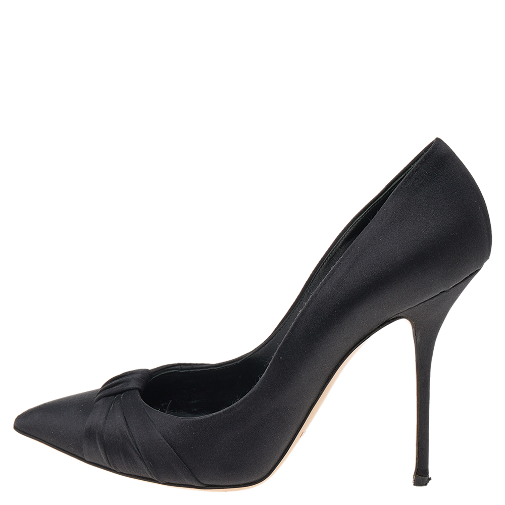 Casadei Black Satin Pointed Toe Pumps Size 39