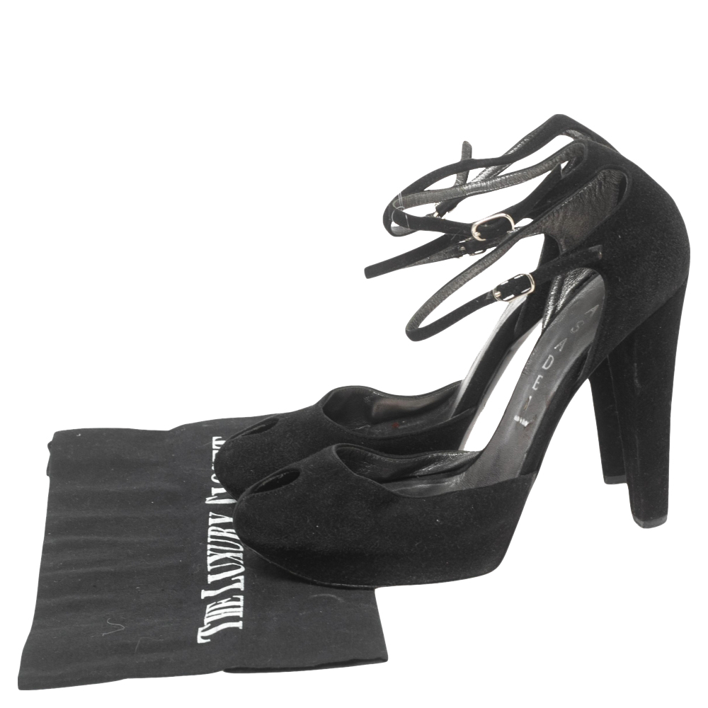 Casadei Black Suede Peep-Toe Ankle Strap Platform Sandals Size 35