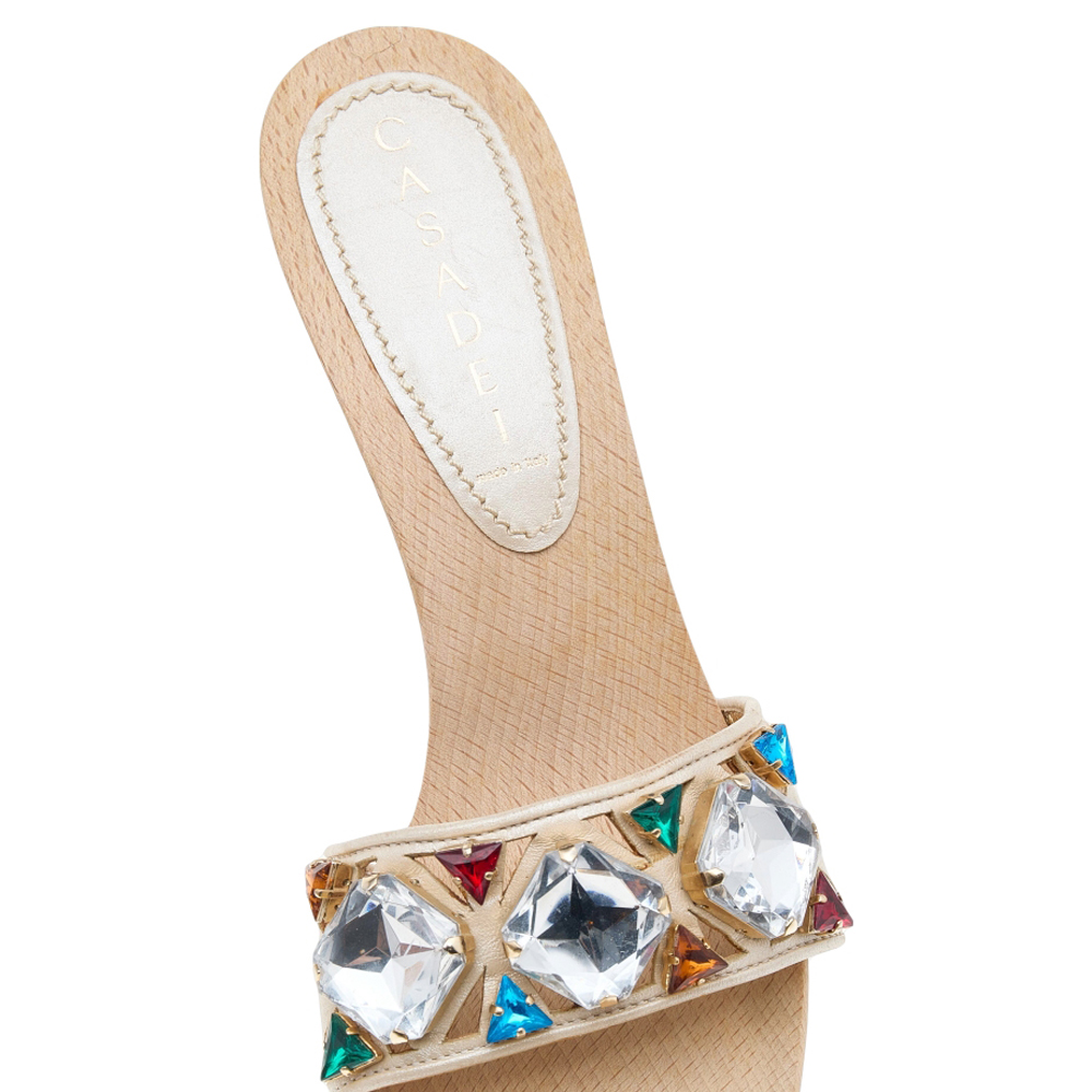 Casadei Cream Leather Crystal Embellished Sandals Size 37.5