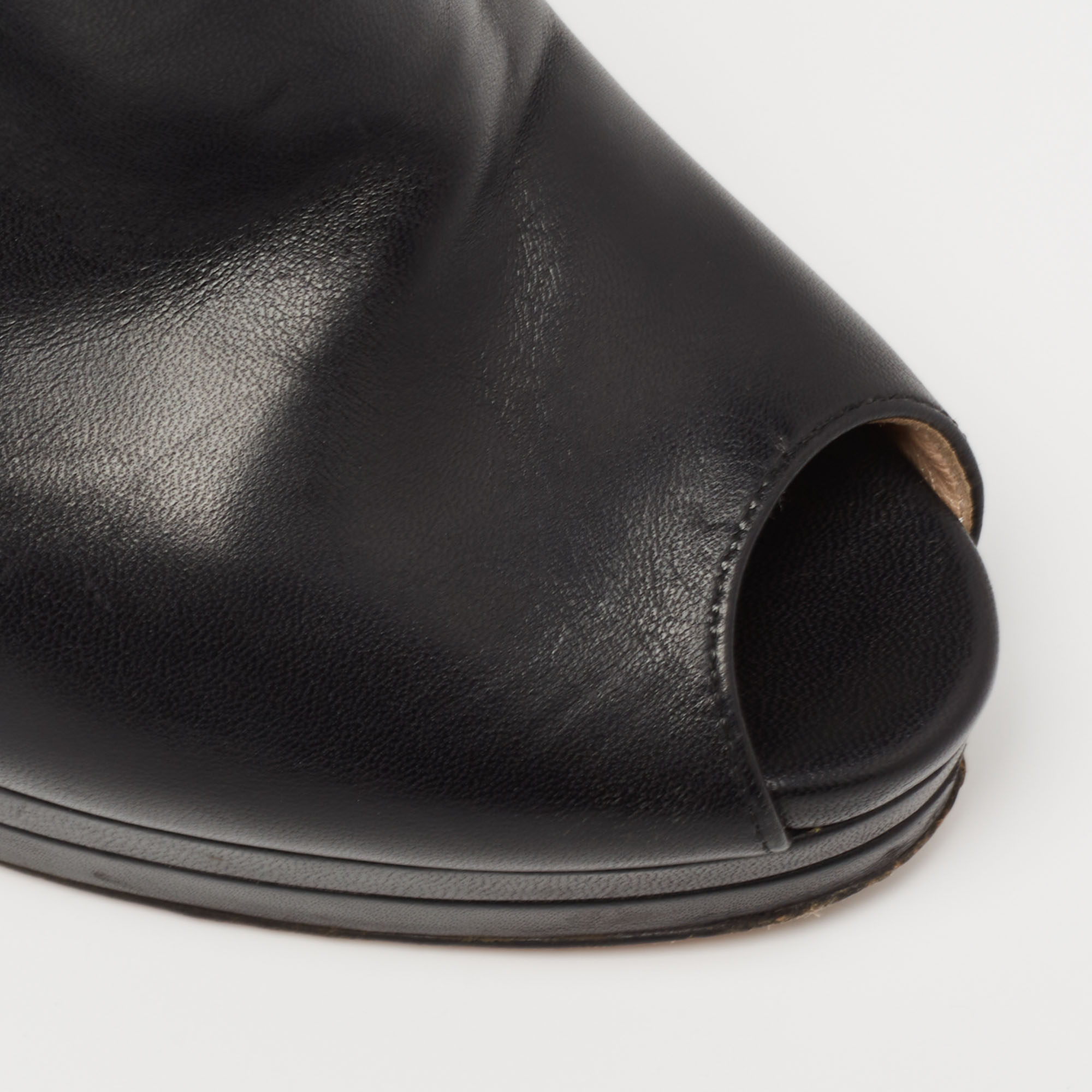 Casadei Black Leather Cutout Peep Toe Booties Size 40