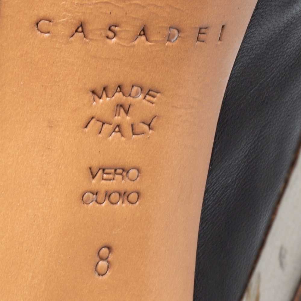 Casadei Black/Silver Leather Cap Toe Platform  Pumps Size 38