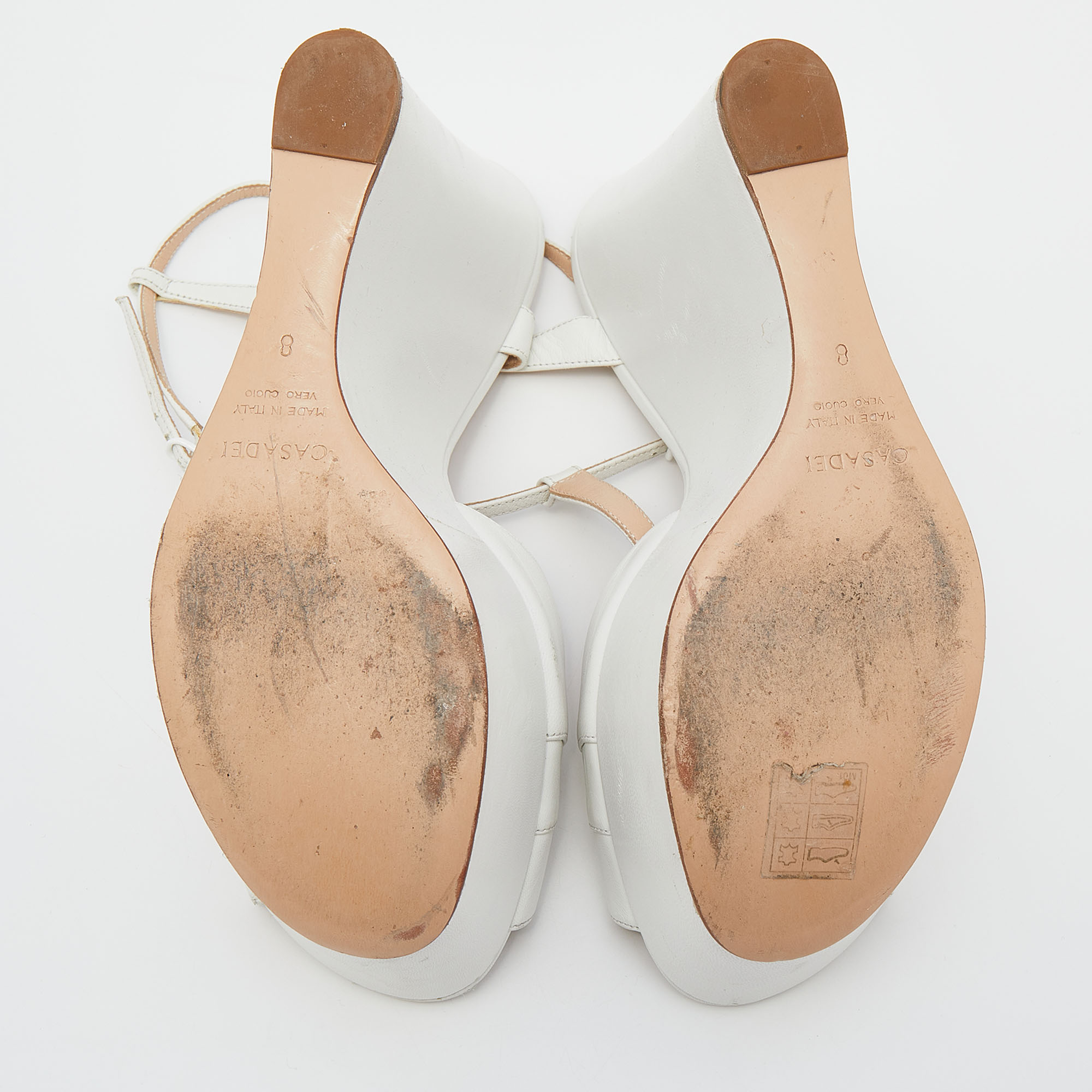 Casadei White Leather Wedge Platform T-Strap Sandals Size 38
