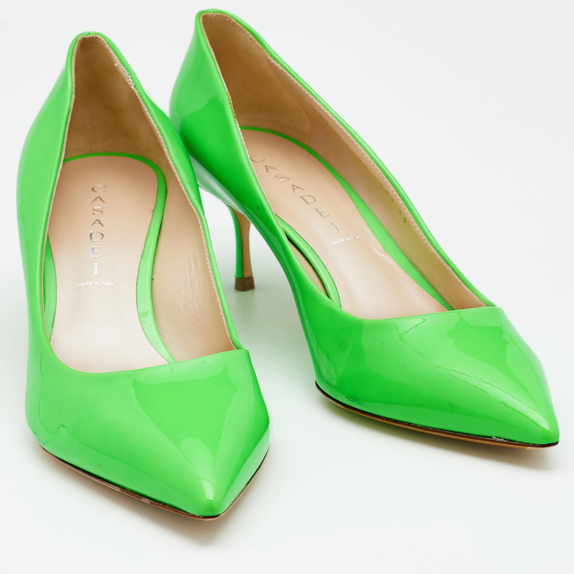 Casadei Neon Green Patent Leather Pumps Size 39