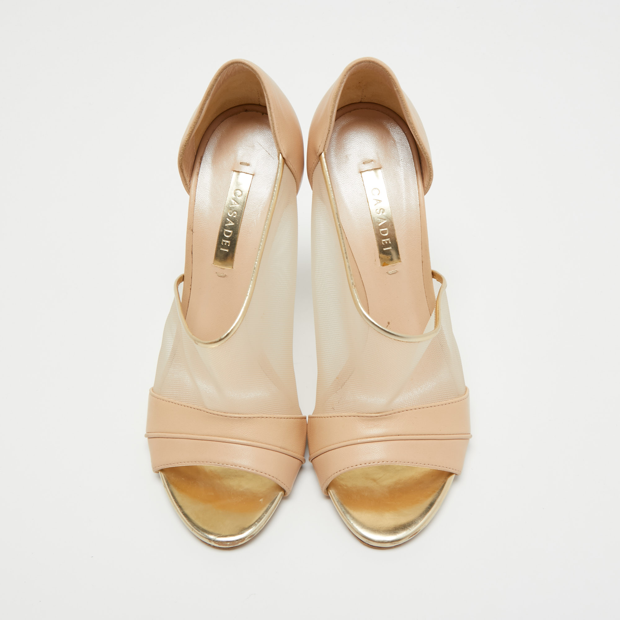 Casadei Beige Leather And Mesh D'orsay Pumps Size 36