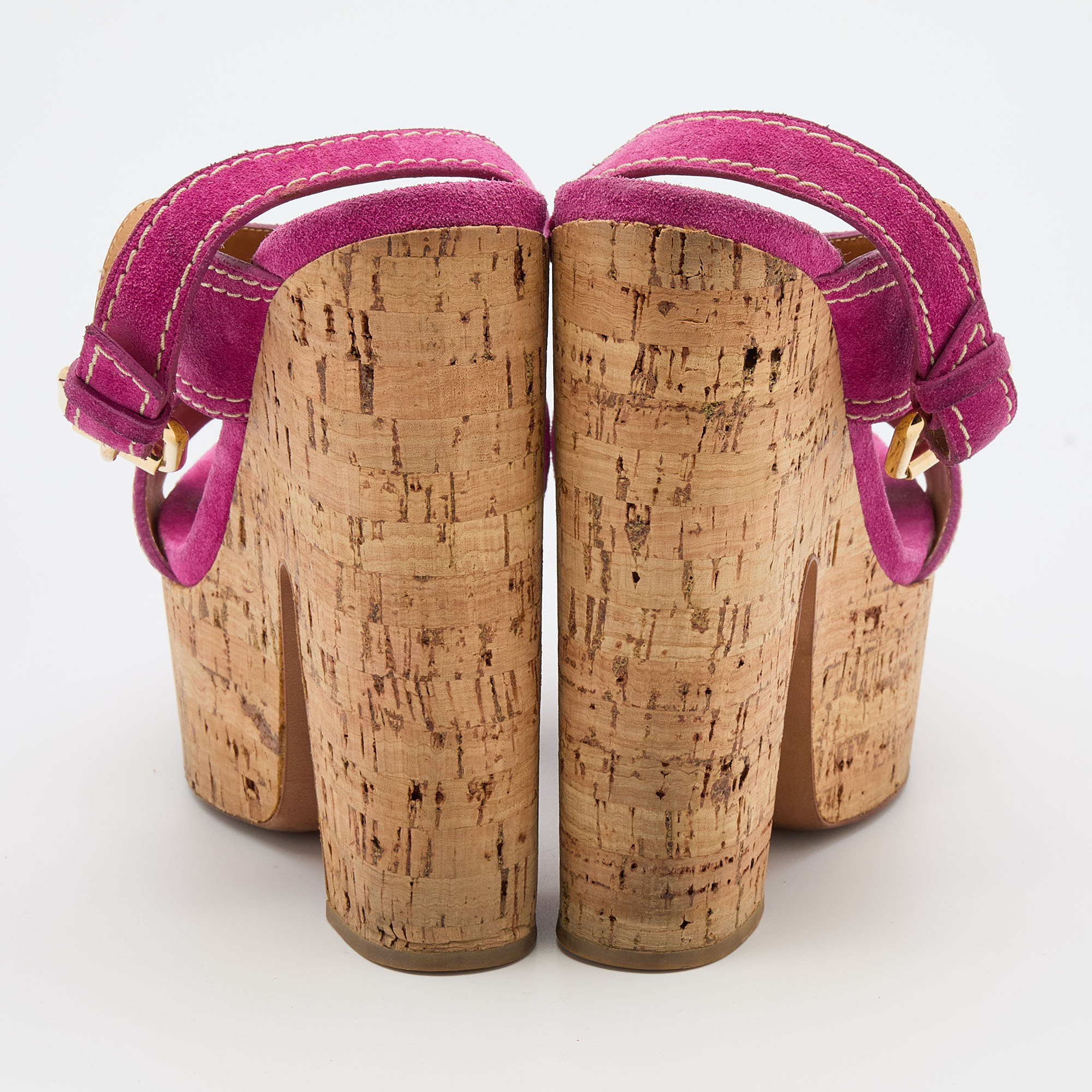 Casadei Pink Suede Cork Platform Block Heel Sandals Size 38
