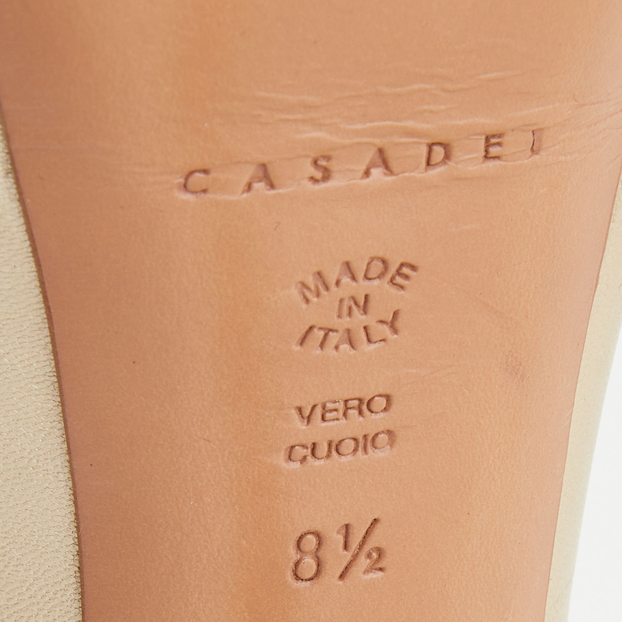 Casadei Metallic Beige Leather Round Toe Platform Pumps Size 38.5