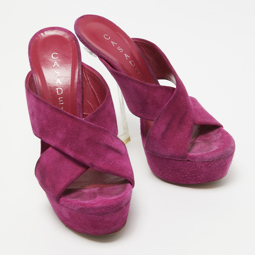 Casadei Purple Suede Platform Slide Sandals Size 36
