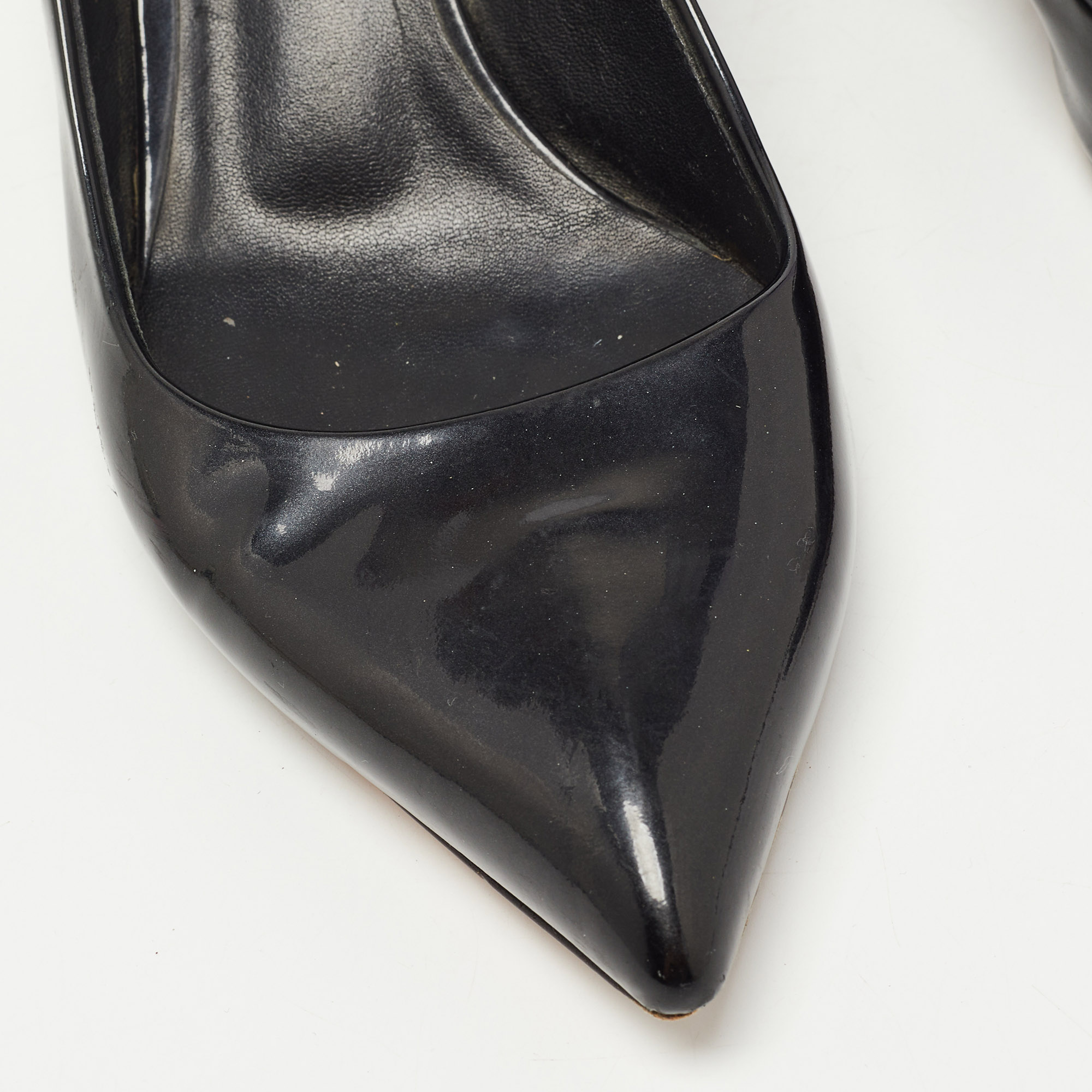 Casadei Black Patent Leather Pointed Toe Pumps Size 37.5