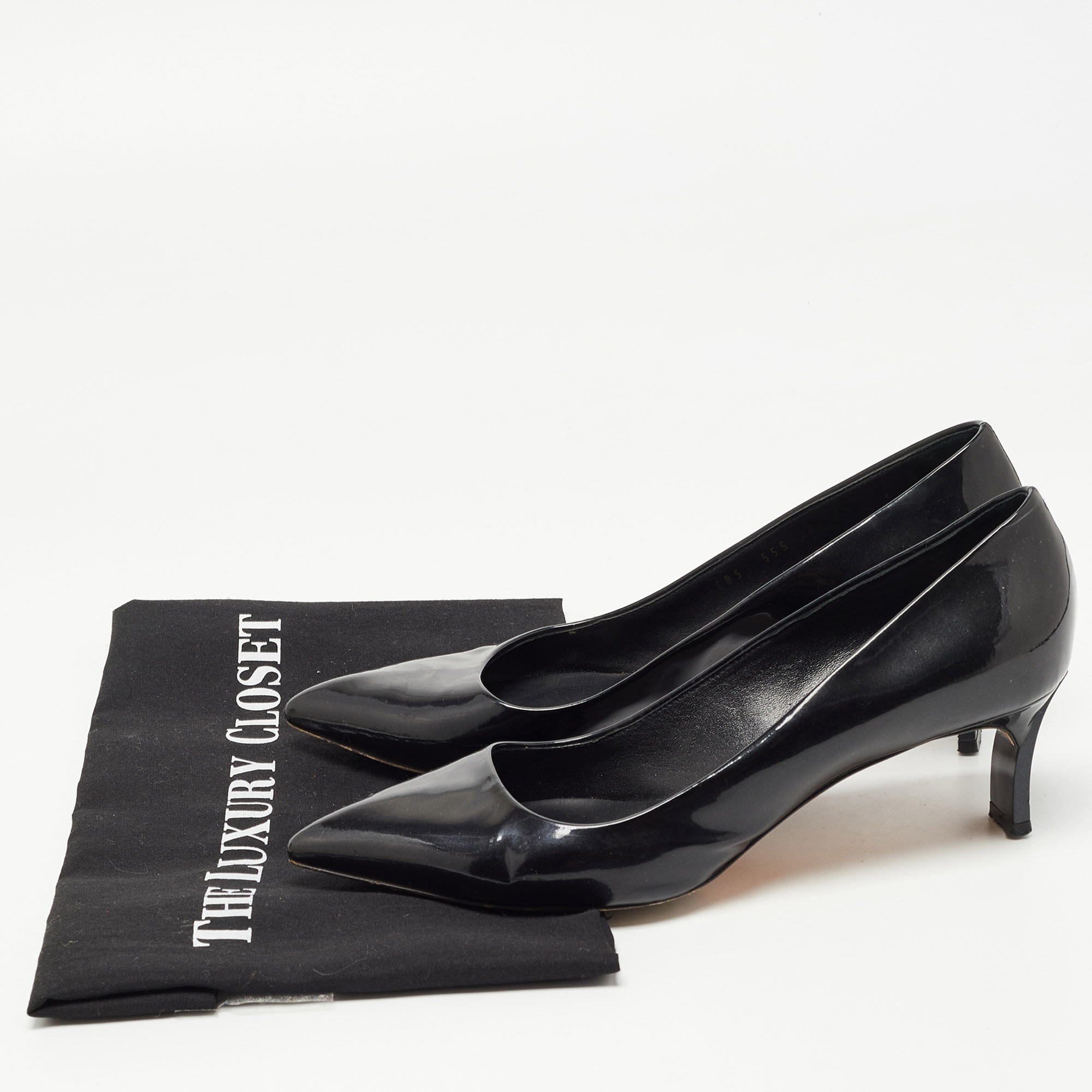Casadei Black Patent Leather Pointed Toe Pumps Size 37.5