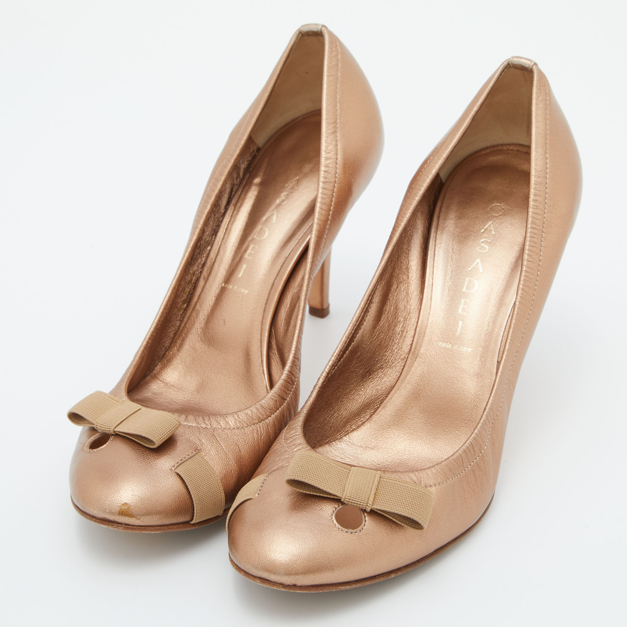 Casadei Metallic Leather Bow Pumps Size 38.5