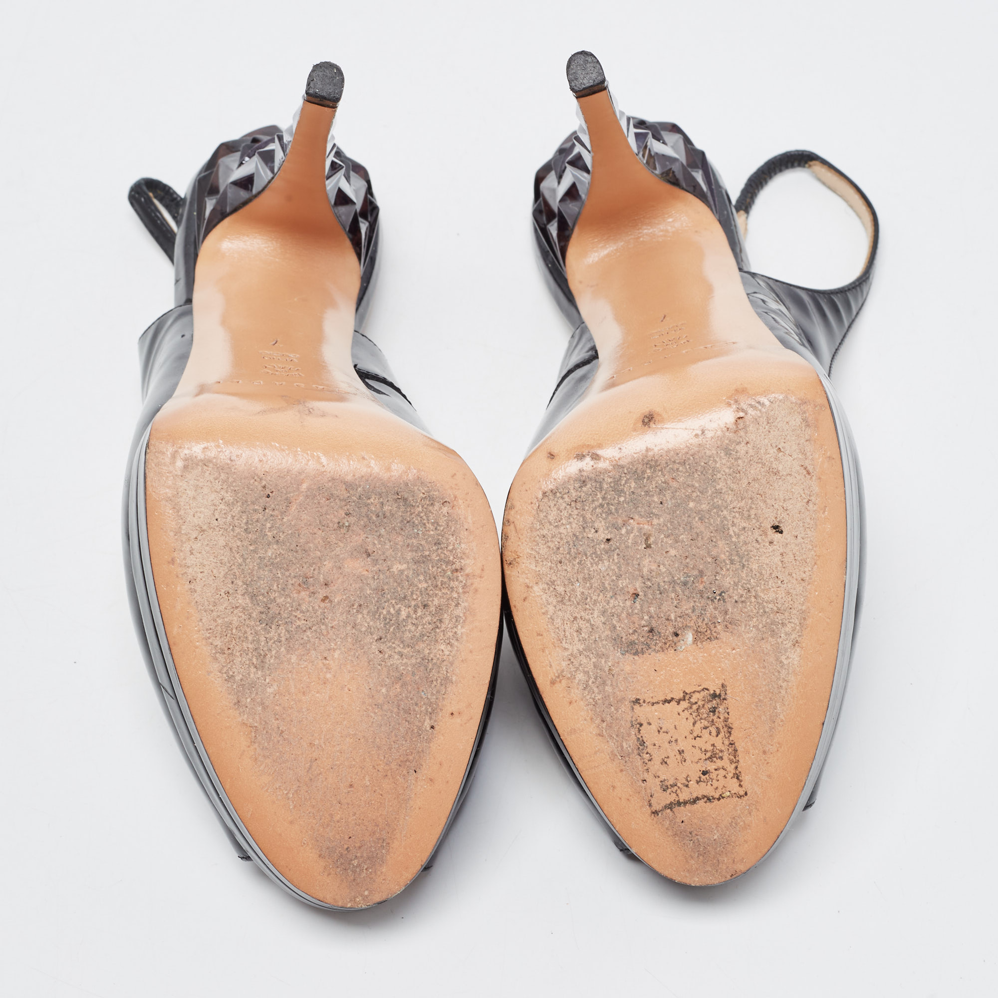 Casadei Black Patent Leather Peep Toe Platform Slingback Pumps Size 37