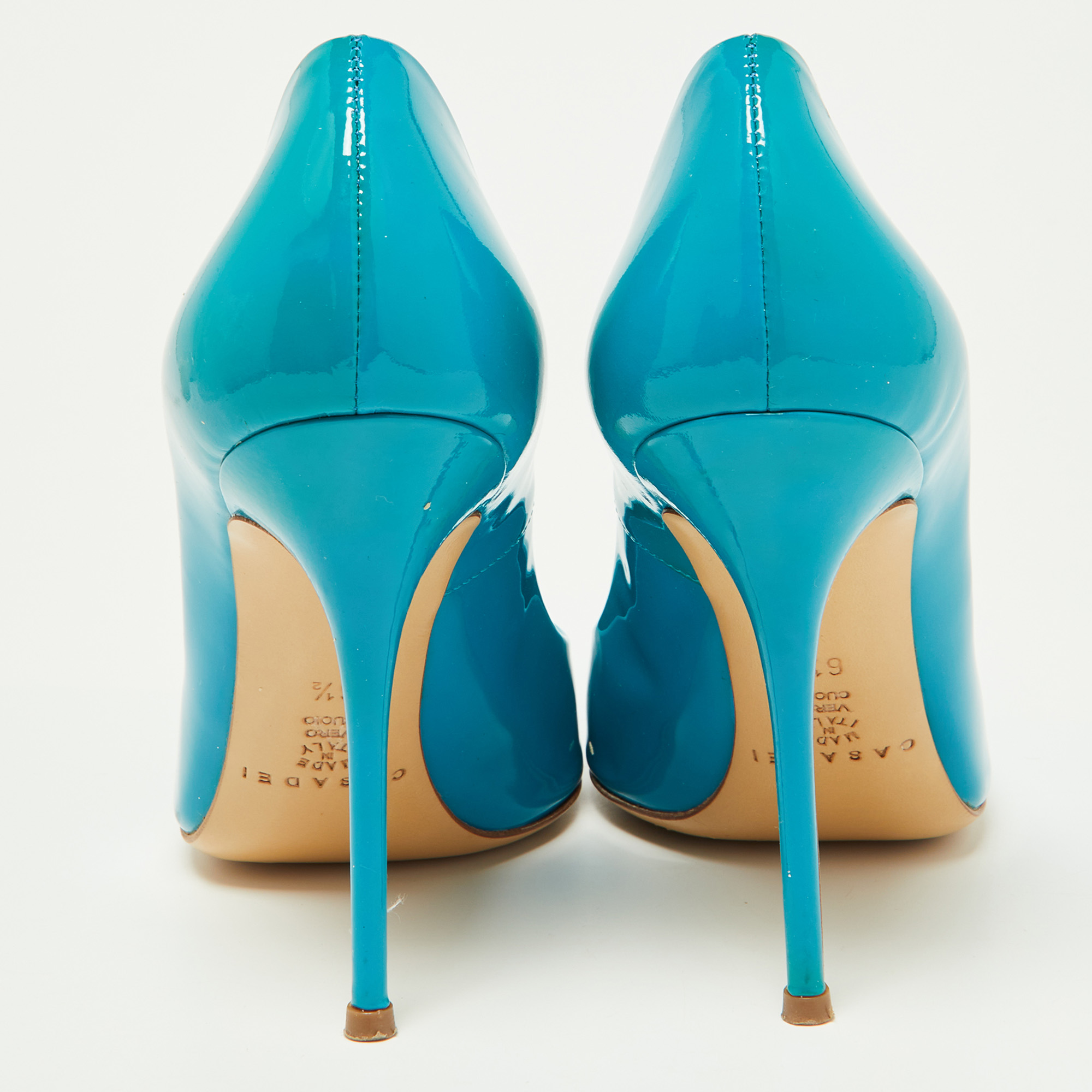 Casadei Blue Patent Leather Tiffany Pointed Toe Pumps Size 36.5