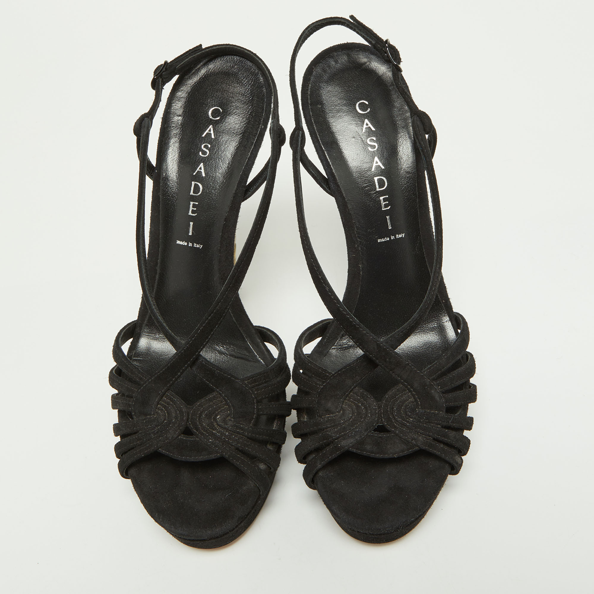 Casadei Black Suede Platform Strappy Sandals Size 37.5