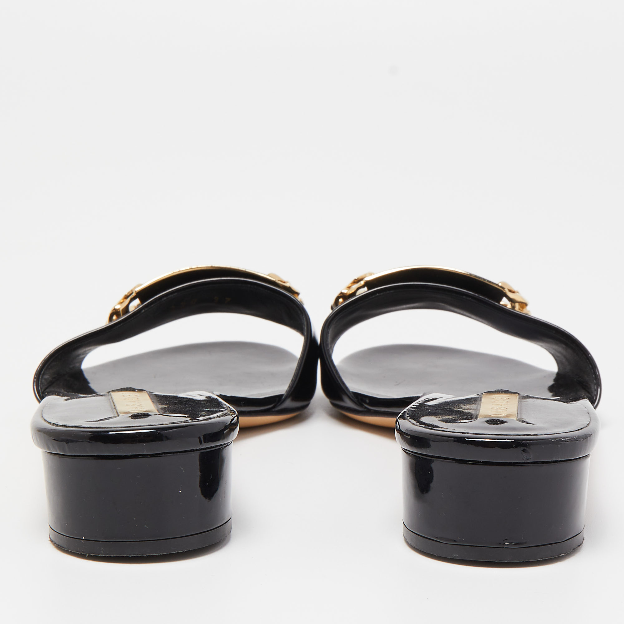 Casadei Black Patent Leather Slide Sandals Size 37