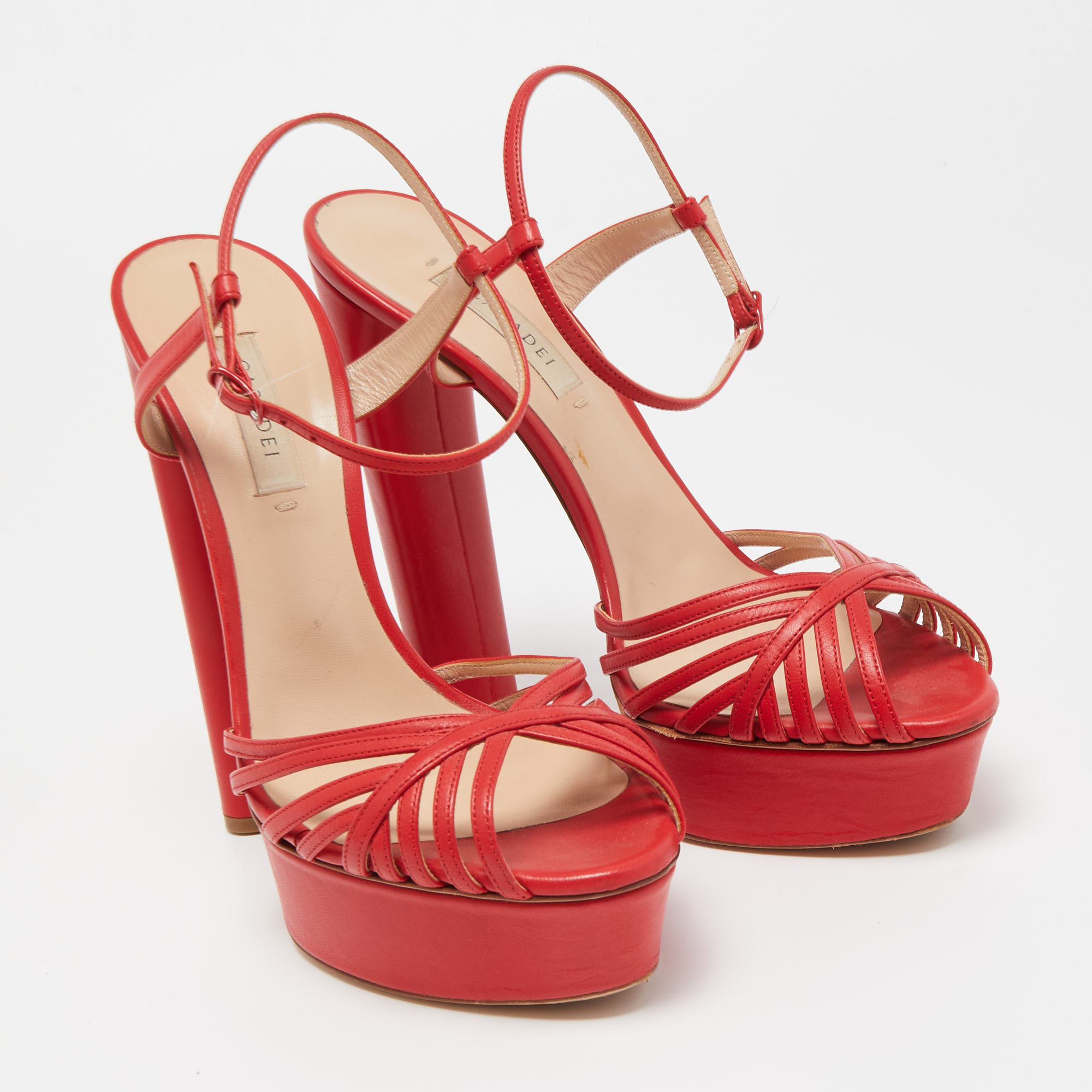 Casadei Red Leather Open Toe Platform Ankle Strap Sandals Size 39