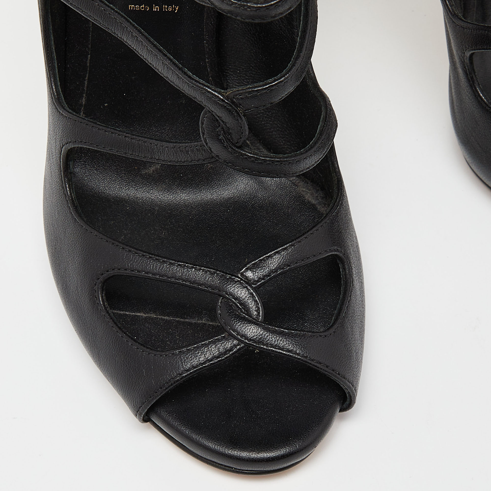 Casadei Black Leather Cutout Sandals Size 37